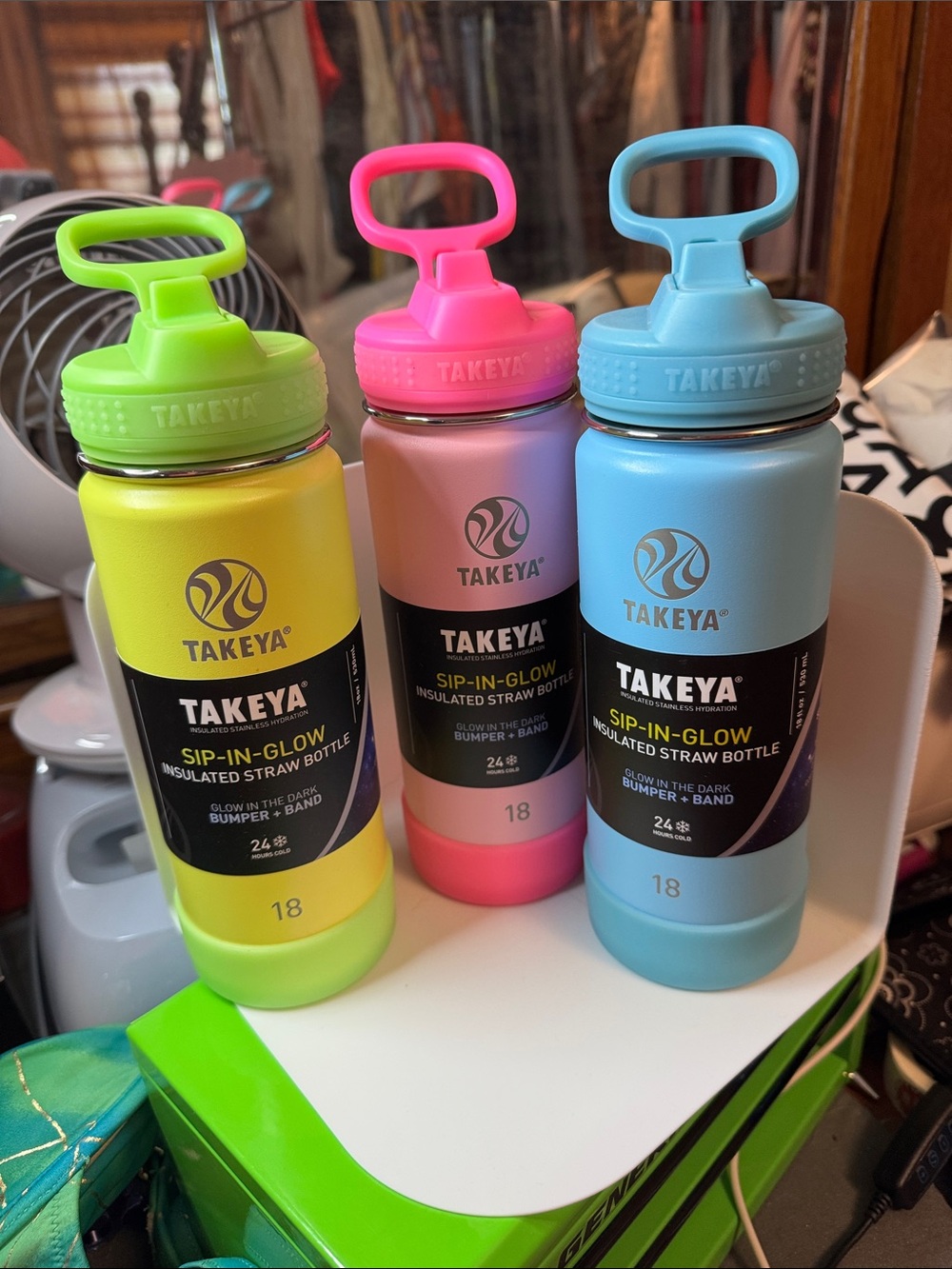 Takeya Kids Sip-In-Glow Insulated Straw Bottle - Yellow, Pink, Blue
